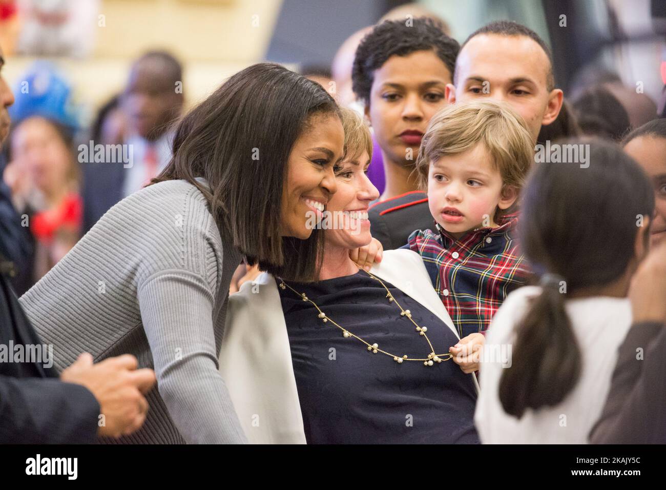 On Wednesday, Dec. 7 at Joint Base Anacostia-Bolling, First Lady Michelle Obama greeted military families and joined the kids to sort toys for the Marine Corps ReserveÂ’s Â“Toys for TotsÂ” program. This was the eighth year Mrs. Obama has participated in the program, sorting toys for under-privileged children across the country. (Photo by Cheriss May/NurPhoto) *** Please Use Credit from Credit Field *** Stock Photo