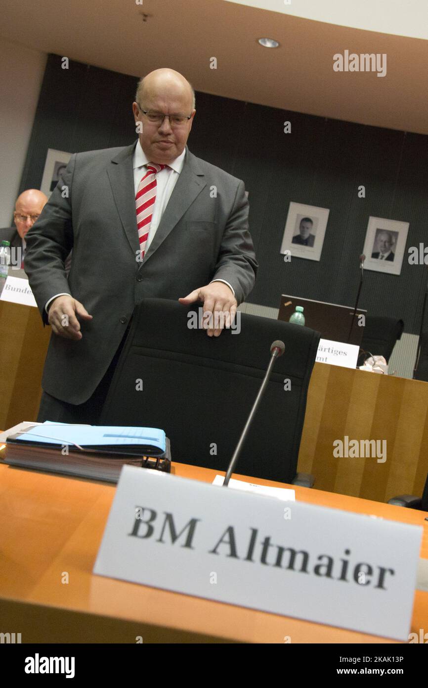 Minister of the Chancellery Peter Altmaier (CDU) is pictured before appearing in front of the 5. Commission of Enquiry to answer questions regarding the position of his ministry in the emission cheating scandals in Berlin, Germany on December 15, 2016. (Photo by Emmanuele Contini/NurPhoto) *** Please Use Credit from Credit Field *** Stock Photo