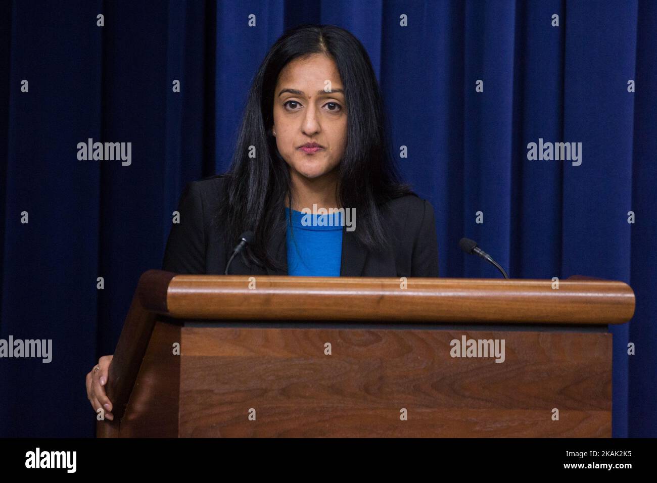 In the South Court Auditorium of the Eisenhower Executive Office Building of the White House in Washington DC, on 16 December 2016, Vanita Gupta, Principal Deputy Assistant Attorney General, Civil Rights Division, U.S. Department of Justice, gave the keynote address for the forum: Advancing Equity for Women and Girls of Color.Â | Â©2016 Photo by Cheriss May, www.cherissmay.com (Photo by Cheriss May/NurPhoto) *** Please Use Credit from Credit Field *** Stock Photo