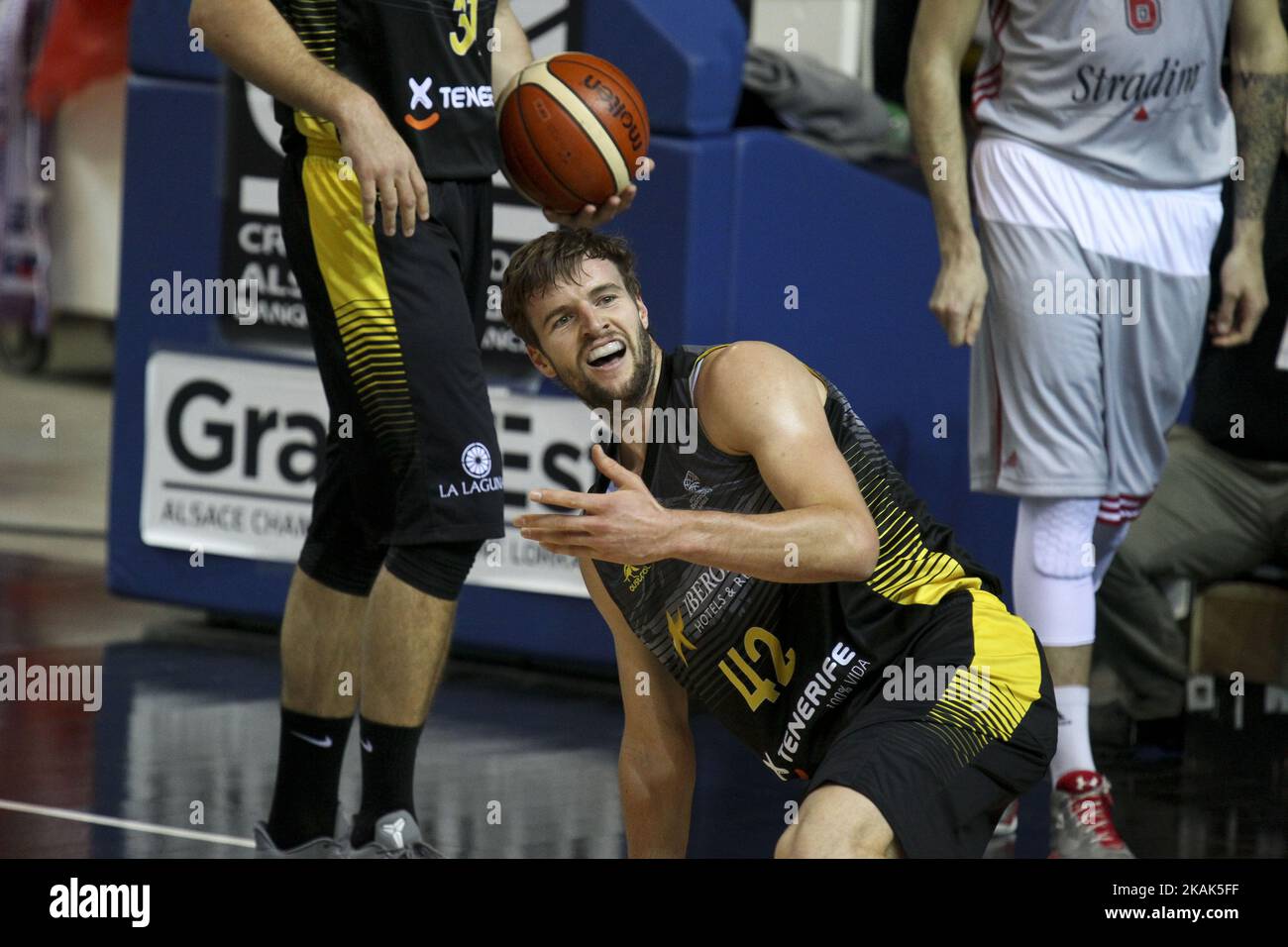 Aaron Doornekamp 42 reacts during Strasbourg IG vs Iberostar Tenerife  Basketball Champions League match in Strasbourg,