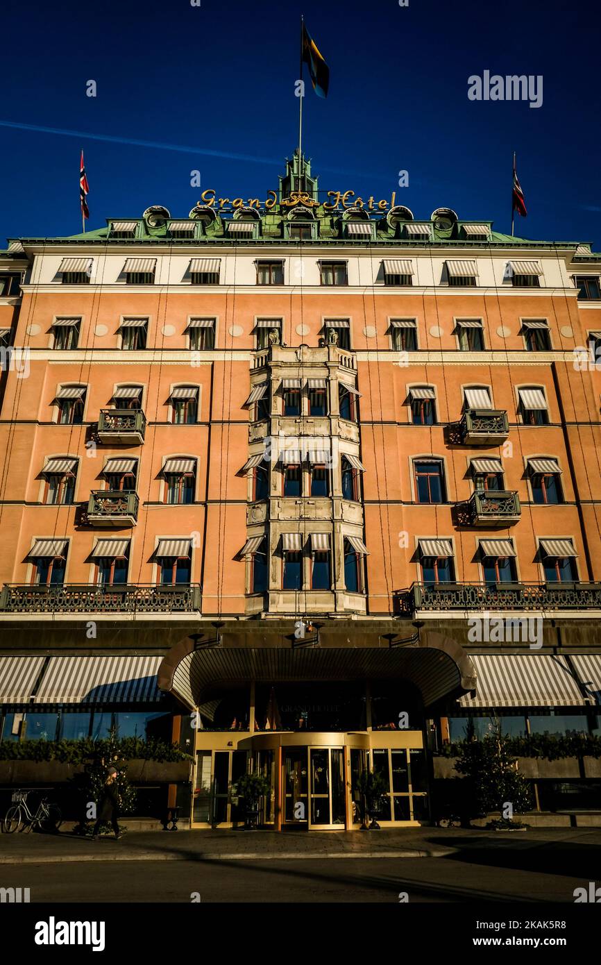 illustration of the grand hotel in stockholm where the nobel price challenger stayed during the event., on december 28, 2016, in Sotckholm. Sweden. (Photo by Michael Bunel/NurPhoto) *** Please Use Credit from Credit Field *** Stock Photo