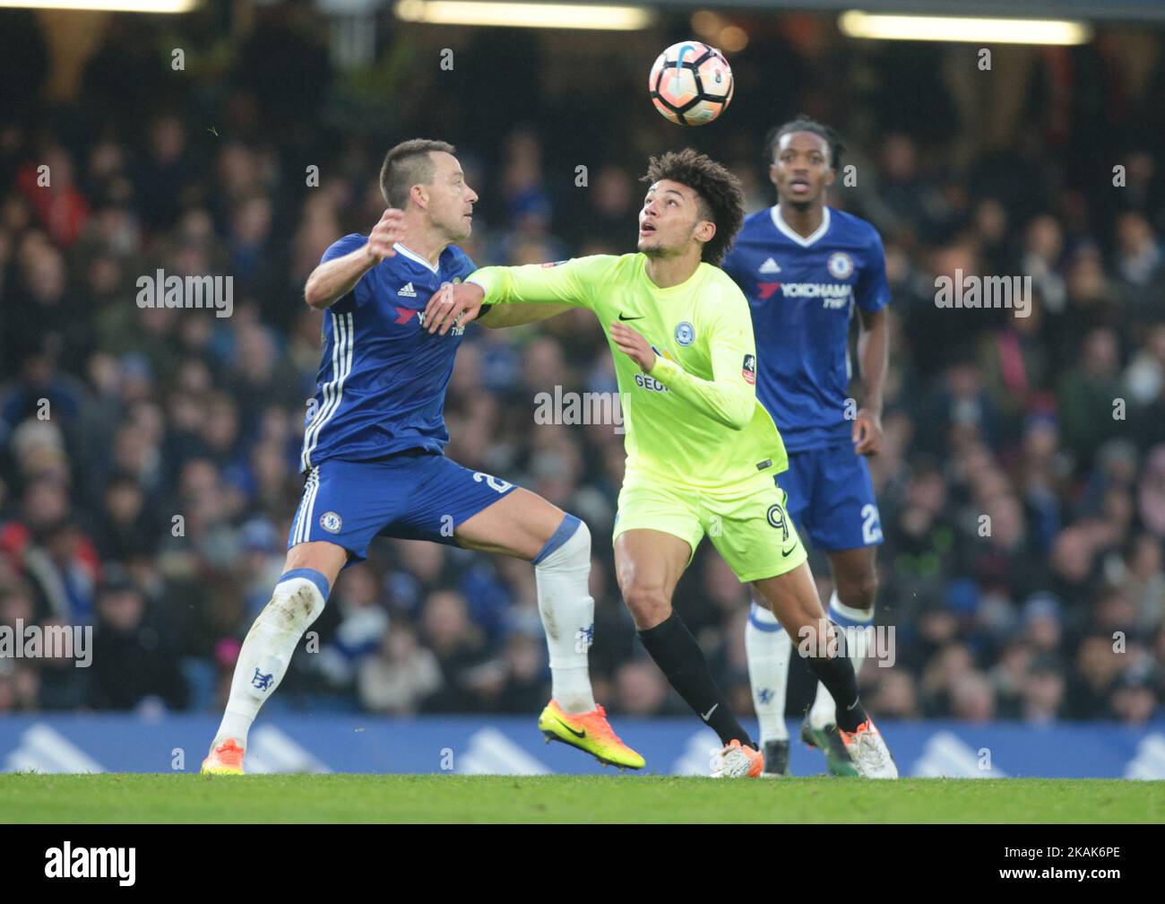 Chelsea's John Terry and Lee Angol of Peterborough Unitedduring The Emirates F A Cup - Third Round match between Chelsea against Peterborough United at Stamford Bridge, London, Britain - 08 Jan 2017 (Photo by Kieran Galvin/NurPhoto) *** Please Use Credit from Credit Field *** Stock Photo