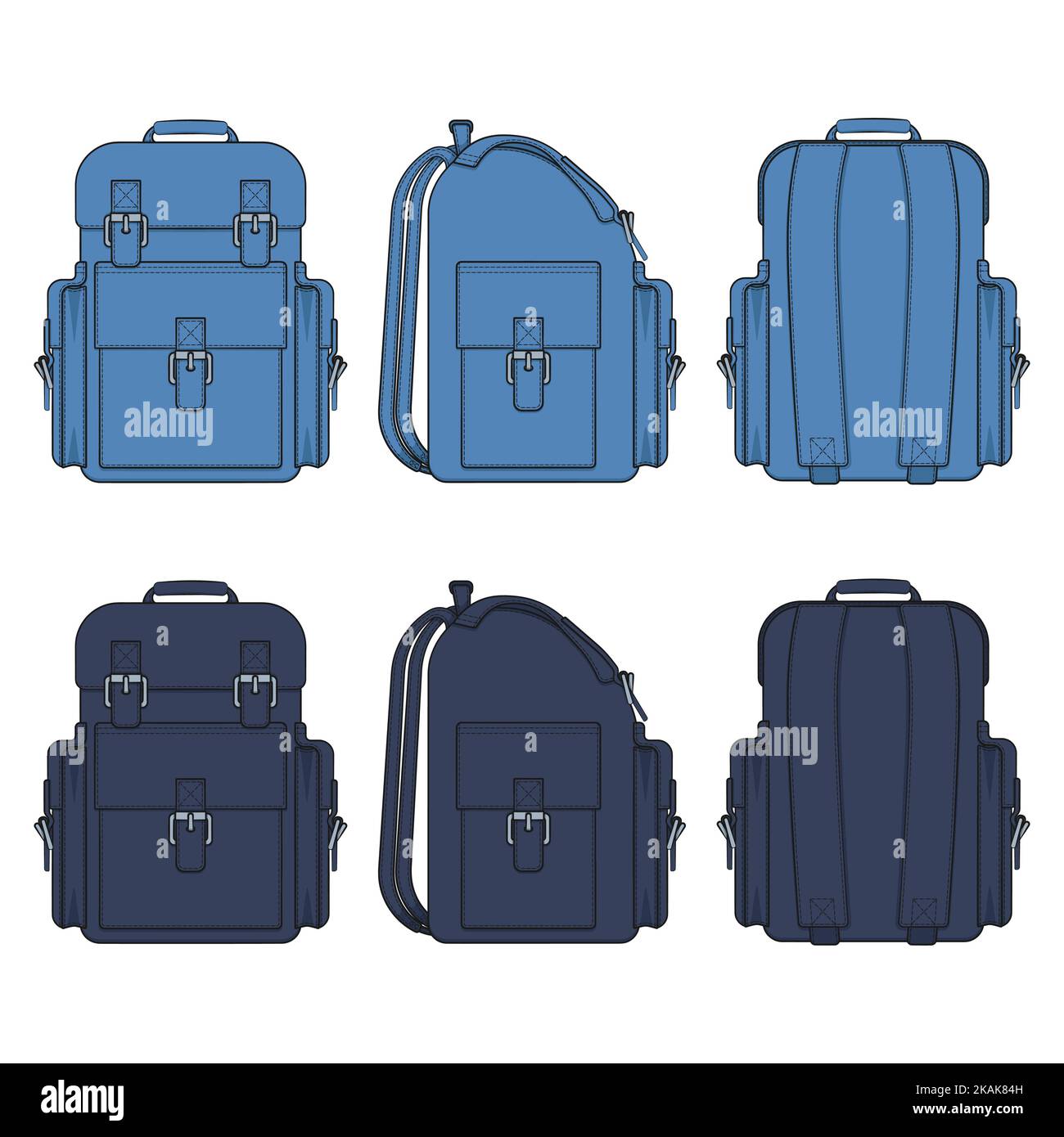 Set of color illustrations with a jeans backpack. Isolated vector objects  on white Stock Vector Image & Art - Alamy