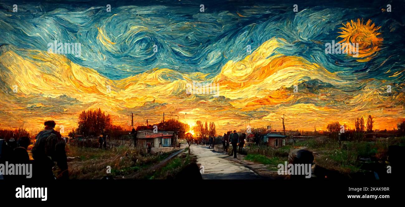 An AIgenerated digital futuristic art illustration of Van Goghstyle