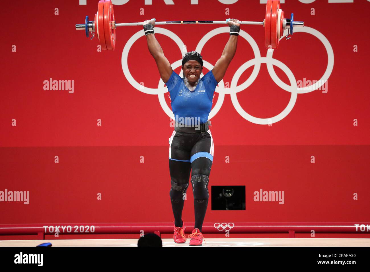 AUGUST 02, 2021 - TOKYO, JAPAN: Gaelle NAYO-KETCHANKE of France in action during the Weightlifting Women's 87kg at the Tokyo 2020 Olympic Games (Photo by Mickael Chavet/RX) Stock Photo