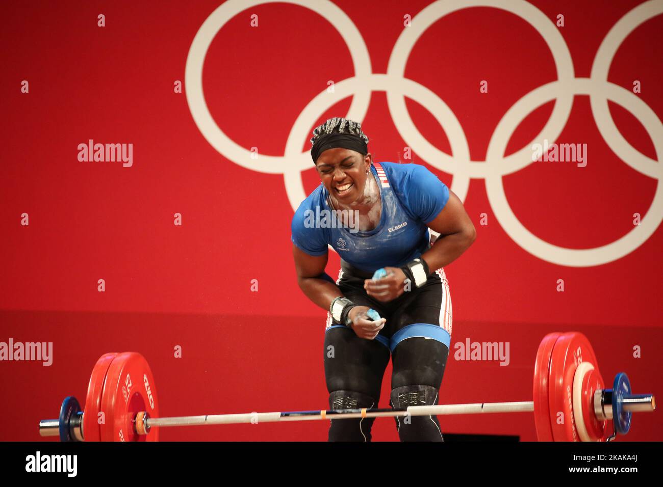 AUGUST 02, 2021 - TOKYO, JAPAN: Gaelle NAYO-KETCHANKE of France reacts during the Weightlifting Women's 87kg at the Tokyo 2020 Olympic Games (Photo by Mickael Chavet/RX) Stock Photo