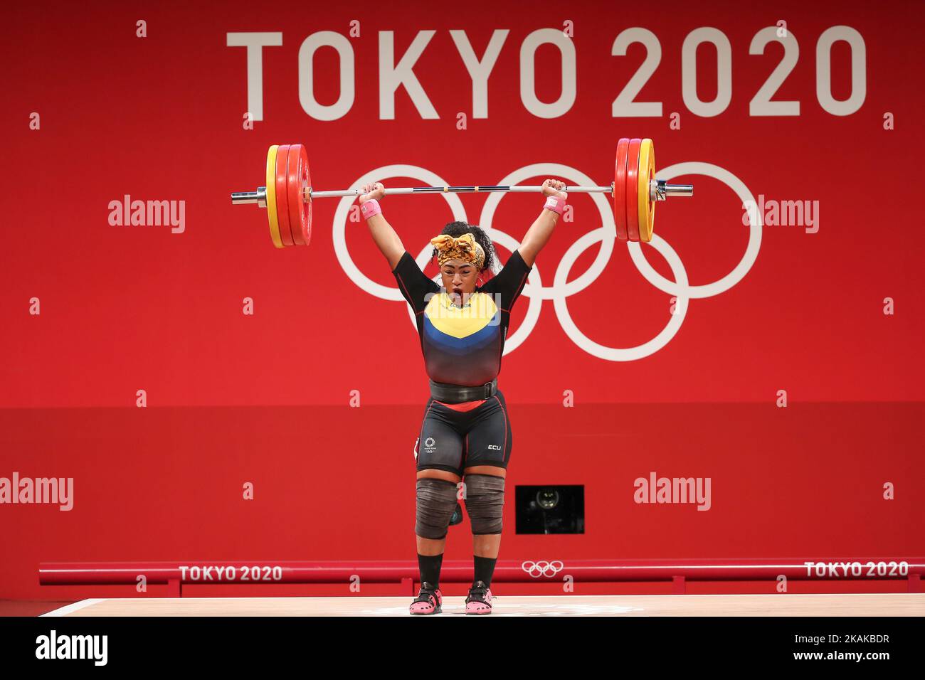 AUGUST 02, 2021 - TOKYO, JAPAN: Tamara SALAZAR of Ecuador reacts during the Weightlifting Women's 87kg at the Tokyo 2020 Olympic Games (Photo by Mickael Chavet/RX) Stock Photo