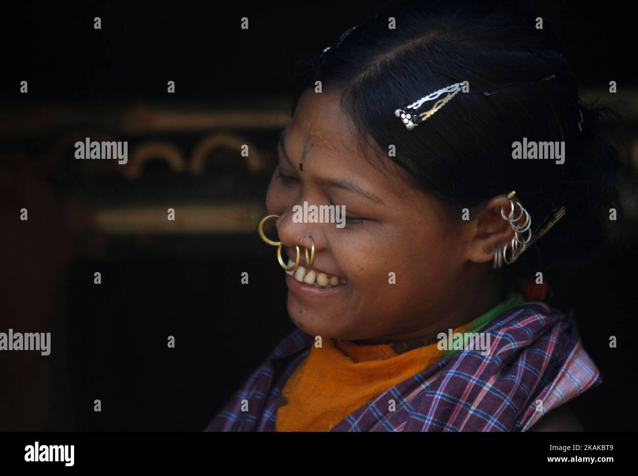 Indigenous Dongria caste tribes look near to their temporary traditional huts as they are preparing it ahead of an annual Tribal Fair, scheduled to starts on the Republic Day of India in the eastern Indian city Bhubaneswar, India, Saturday, 21 January 2017. These Dongria caste tribes live inside the Niyamgiri hills of Kalahandi district of Odisha state in India. (Photo by NurPhoto) *** Please Use Credit from Credit Field *** Stock Photo