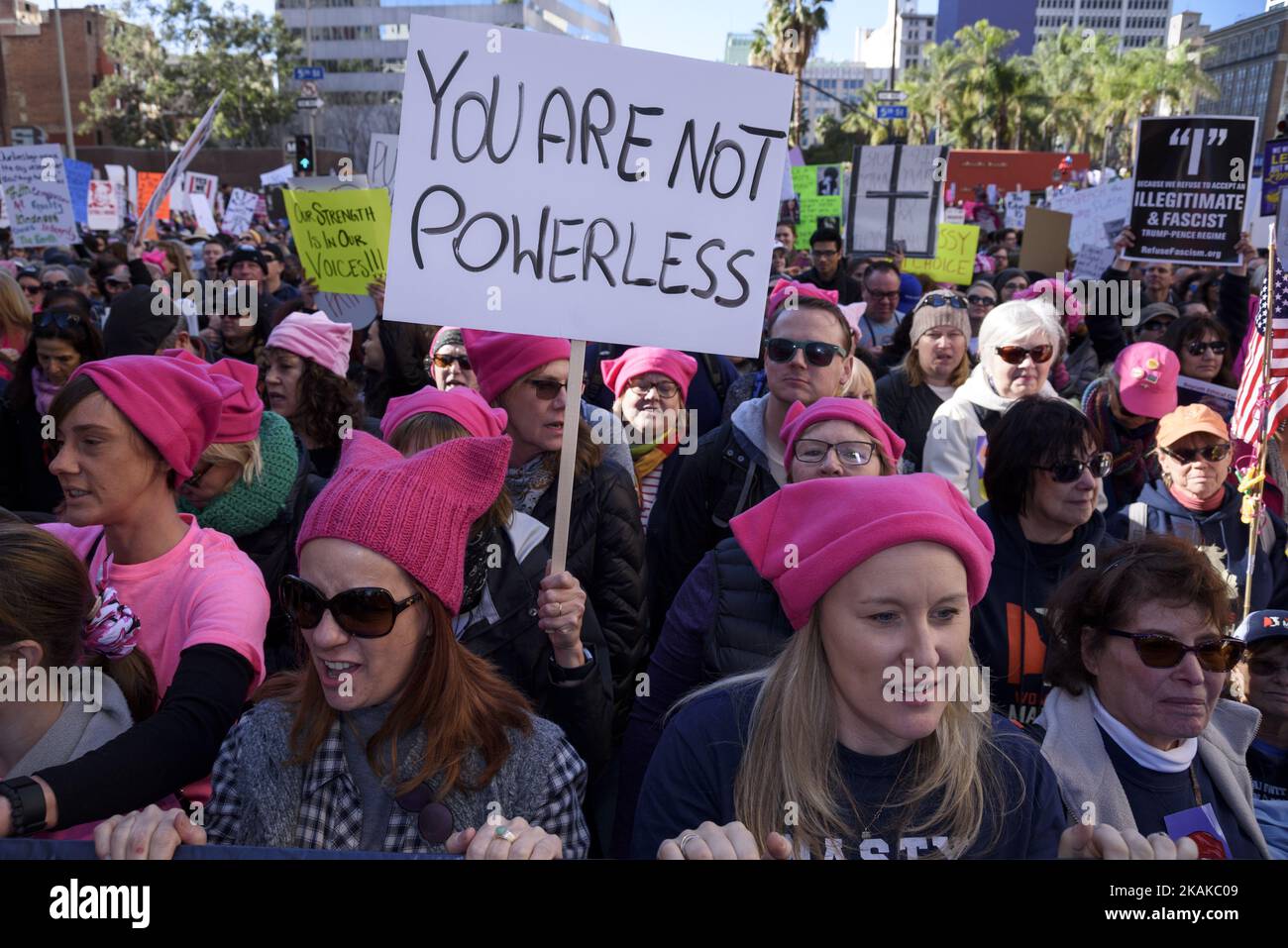 Protesters in the WomenÂ’s March in Los Angeles, California on January ...