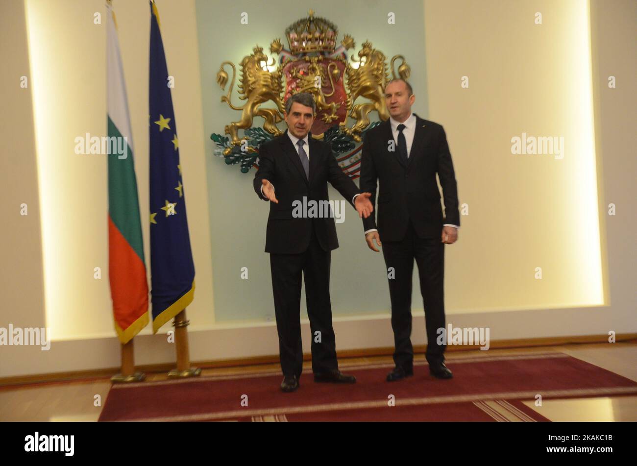 President Rumen Radev Body Ex-President Rosen Plevneliev, L and New elected President Rumen Radev ...
