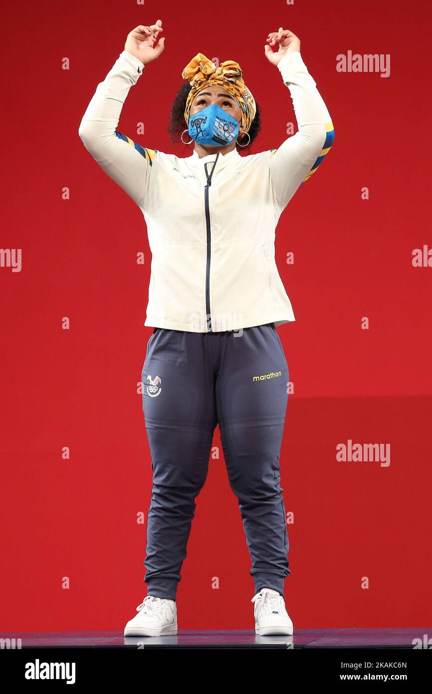 AUGUST 02, 2021 - TOKYO, JAPAN: Tamara SALAZAR of Ecuador wins the silver medal in the Weightlifting Women's 87kg at the Tokyo 2020 Olympic Games (Photo by Mickael Chavet/RX) Stock Photo