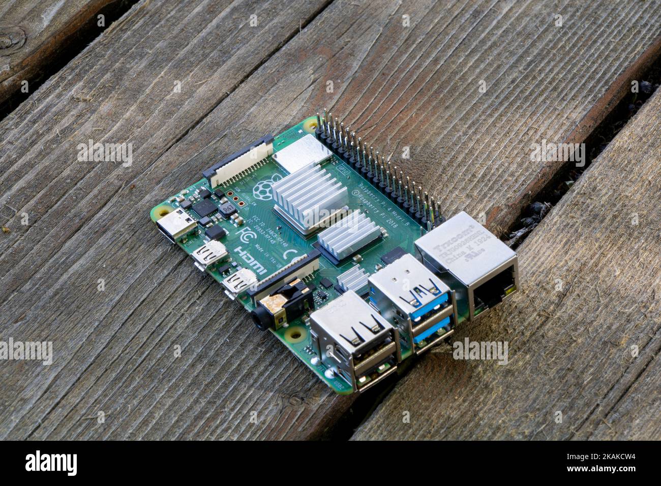 A Raspberry Pi Microcomputer 4B, for Electrical Engineering prototyping and software development for K-12 STEM Stock Photo