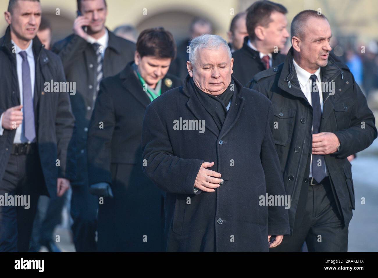 The Chairman of 'Law and Justice' party Jaroslaw Kaczynski leaves Wawel Cathedral after the mass of installation of Archbishop Marek Jedraszewski as the Archbishop of Krakow. On Saturday, on 28 January 2017, in Krakow, Poland. (Photo by Artur Widak/NurPhoto) *** Please Use Credit from Credit Field ***  Stock Photo