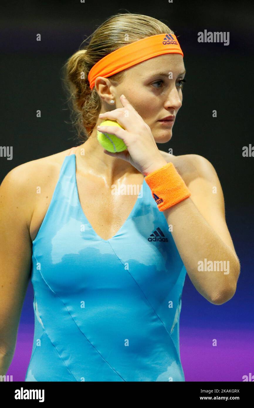 Kristina Mladenovic of France looks on during her quarterfinal match against Roberta Vinci of Italy at St. Petersburg Ladies Trophy tennis tournament on February 3, 2017 in St. Petersburg, Russia. (Photo by Mike Kireev/NurPhoto) *** Please Use Credit from Credit Field *** Stock Photo