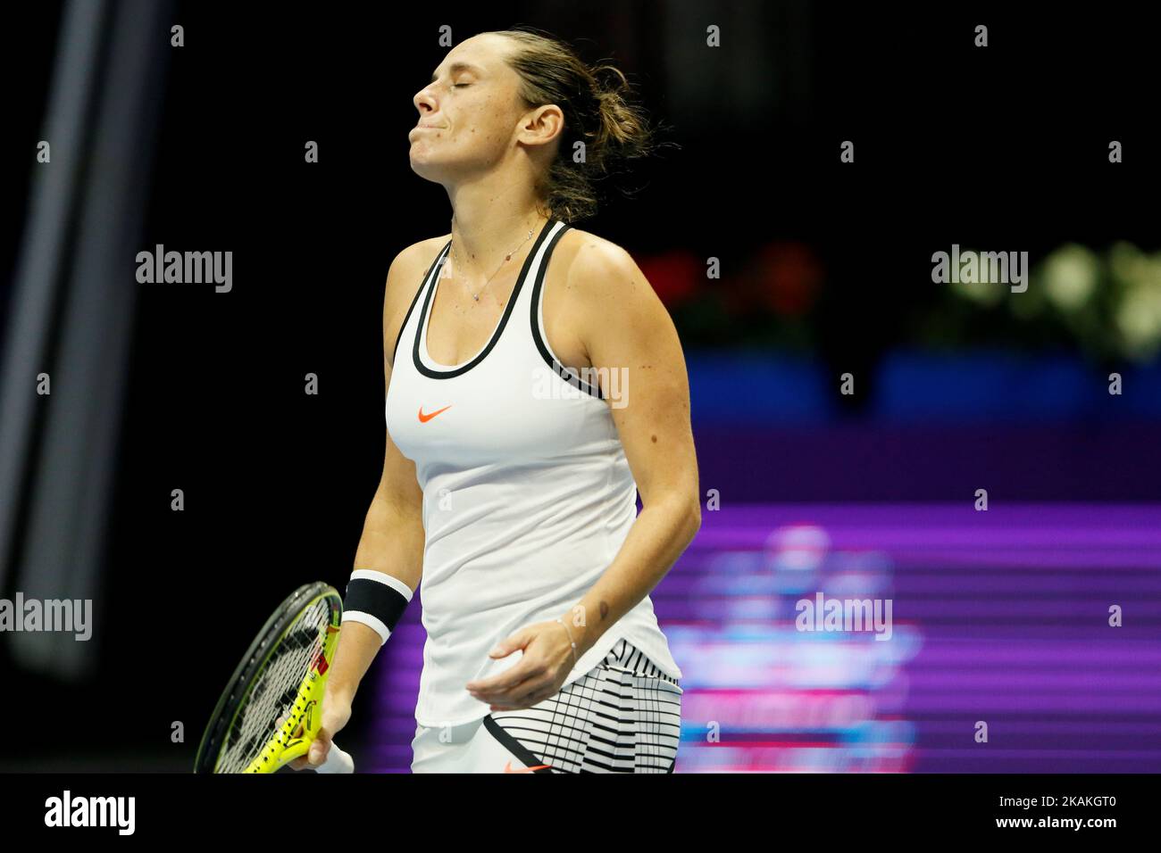 Roberta Vinci of Italy reacts during her quarterfinal match against Kristina Mladenovic of France at St. Petersburg Ladies Trophy tennis tournament on February 3, 2017 in St. Petersburg, Russia. (Photo by Mike Kireev/NurPhoto) *** Please Use Credit from Credit Field *** Stock Photo