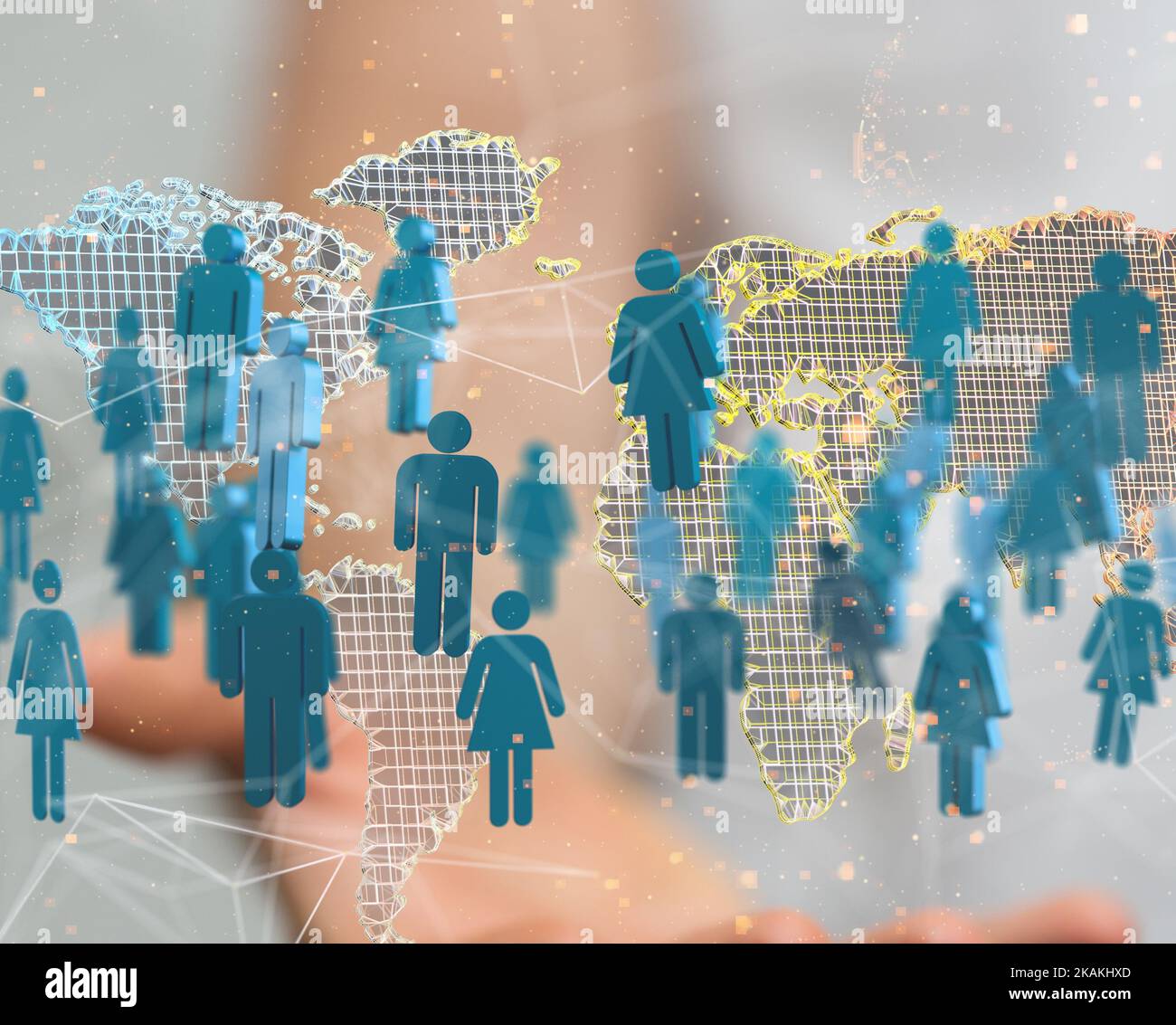 A man presenting 3D rendered people icons above his palm Stock Photo ...