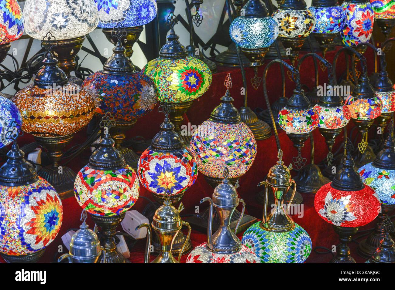 A view of traditional lamps hand decorated inside a market in Dubai Old