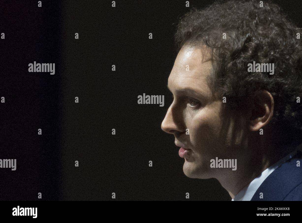 John Elkan the chairman of Editrice La Stampa speaks during the 150th anniversary of foundation of italian newspaper La Stampa at Auditorium Giovanni Agnelli at Lingotto in Turin, Italy on February 9, 2017. At the event were present many celebrities in particular the Italian president Sergio Mattarella, John Elkann and Sergio Marchionne. (Photo by Mauro Ujetto/NurPhoto) *** Please Use Credit from Credit Field *** Stock Photo