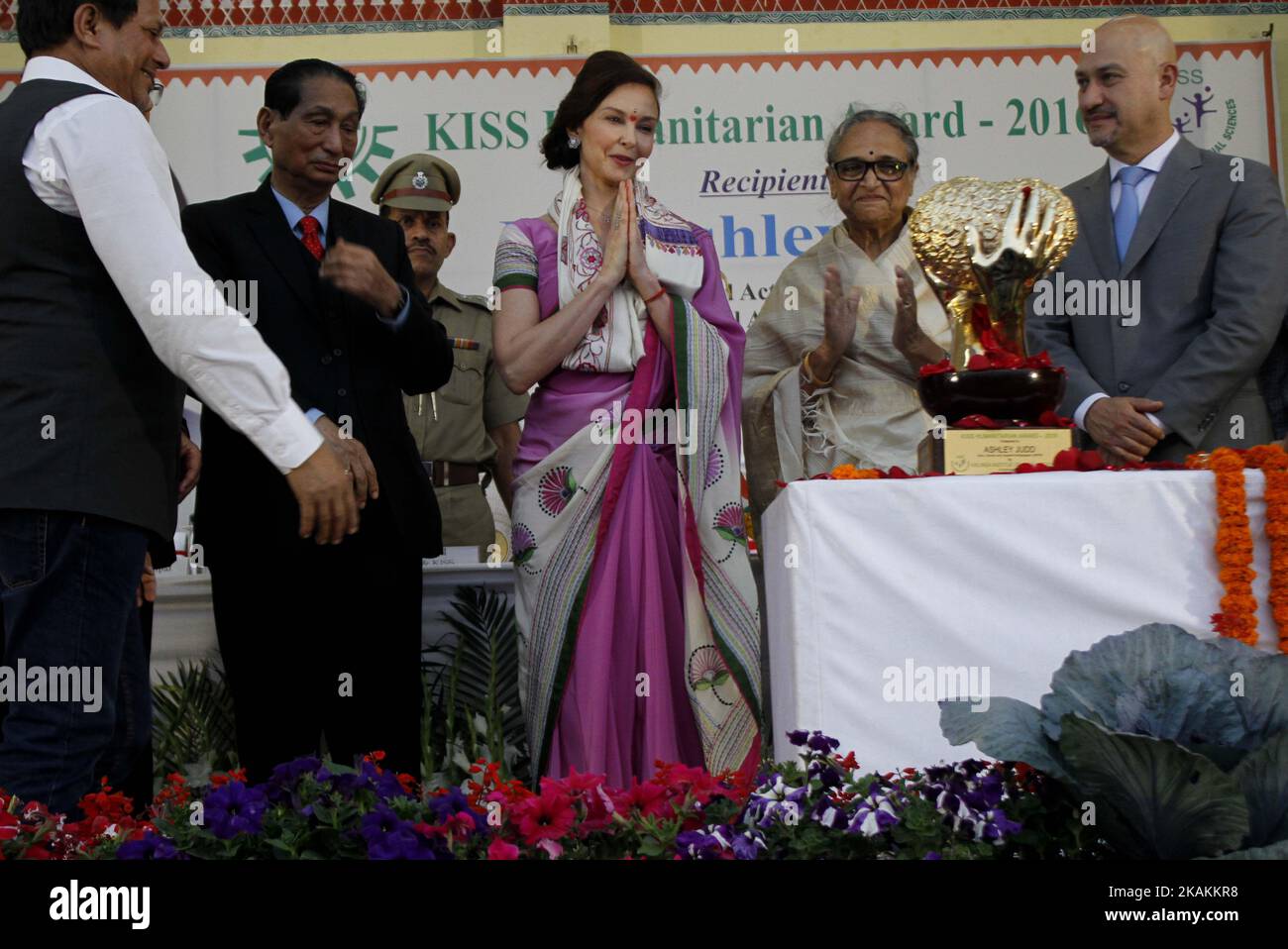 Hollywood actress and social activist Ashley Judd looks in the Humanitarian Award 2016 at the KISS (Kalinga Institute of Social Science) in the eastern Indian city Bhubaneswar on Thursday, 09 February 2017. KISS institute give the Humanitarian Award for the year 2016 to Ashley Judd. (Photo by STR/NurPhoto) *** Please Use Credit from Credit Field *** Stock Photo