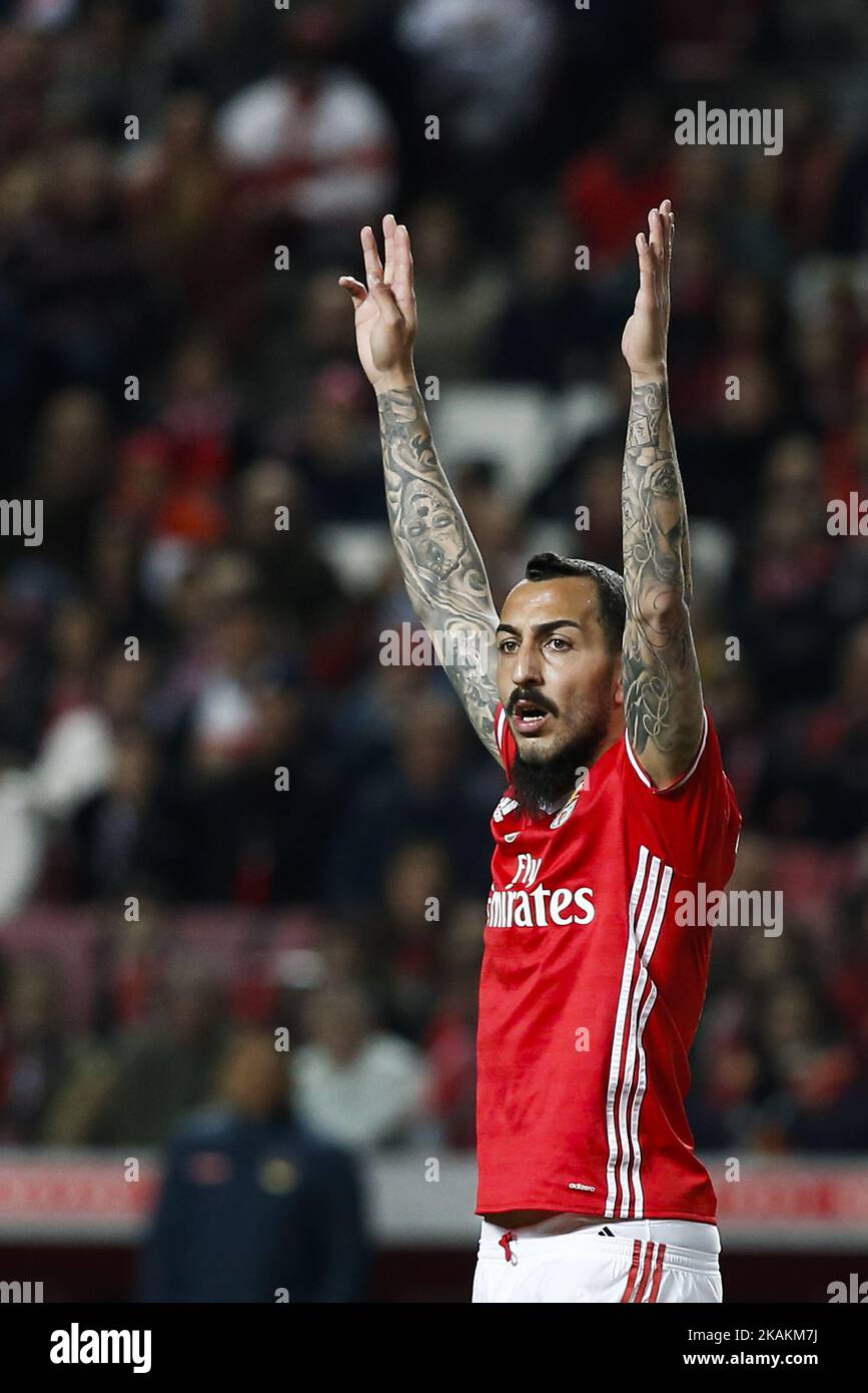 Benfica's forward Kostas Mitroglou reacts during Premier League 2016/17 match between SL Benfica vs FC Arouca, in Lisbon, on February 10, 2017. (Photo by Carlos Palma/NurPhoto) *** Please Use Credit from Credit Field *** Stock Photo