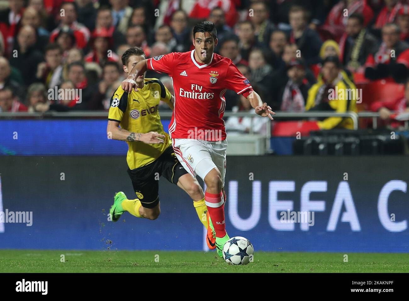 Benficas forward Raul Jimenez from Mexico during the SL Benfica v Borussia Dortmund - UEFA Champions League16 Final match at Estadio da Luz on February 14, 2017 in Lisbon, Portugal.(Photo by Bruno Barros / DPI / NurPhoto) *** Please Use Credit from Credit Field *** Stock Photo