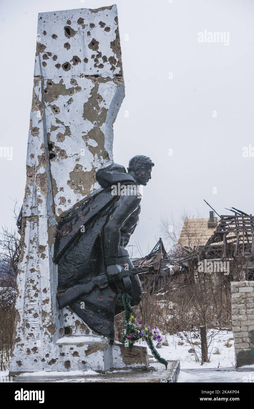 Soviet statues destroyed by artillery and bullet impacts in Nikishyne