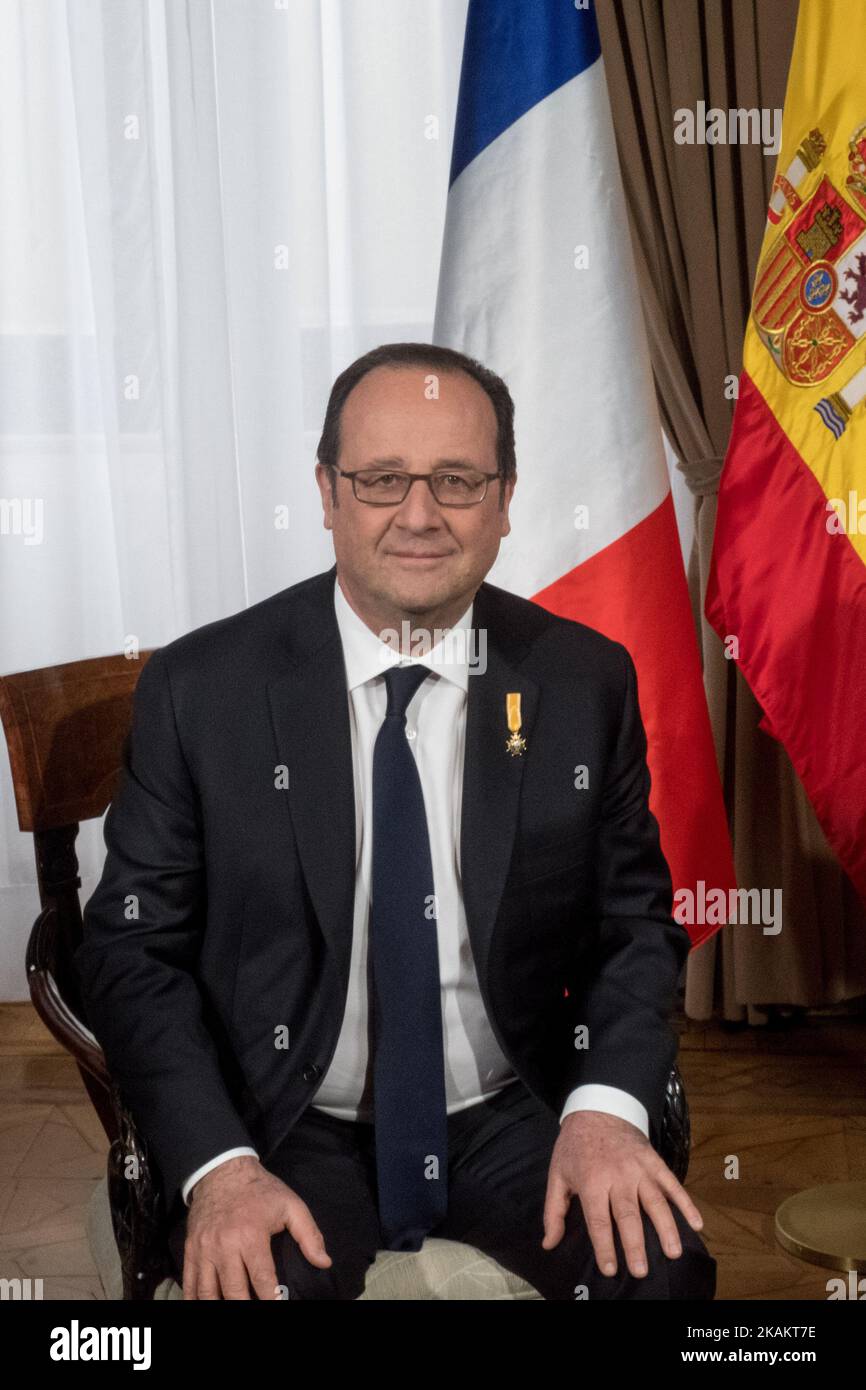 French Republic Francois Hollande sits before holding a meeting at the city hall during the Spanish-Franco summit in Malaga, on February 20, 2017. (Photo by Guillaume Pinon/NurPhoto) *** Please Use Credit from Credit Field *** Stock Photo