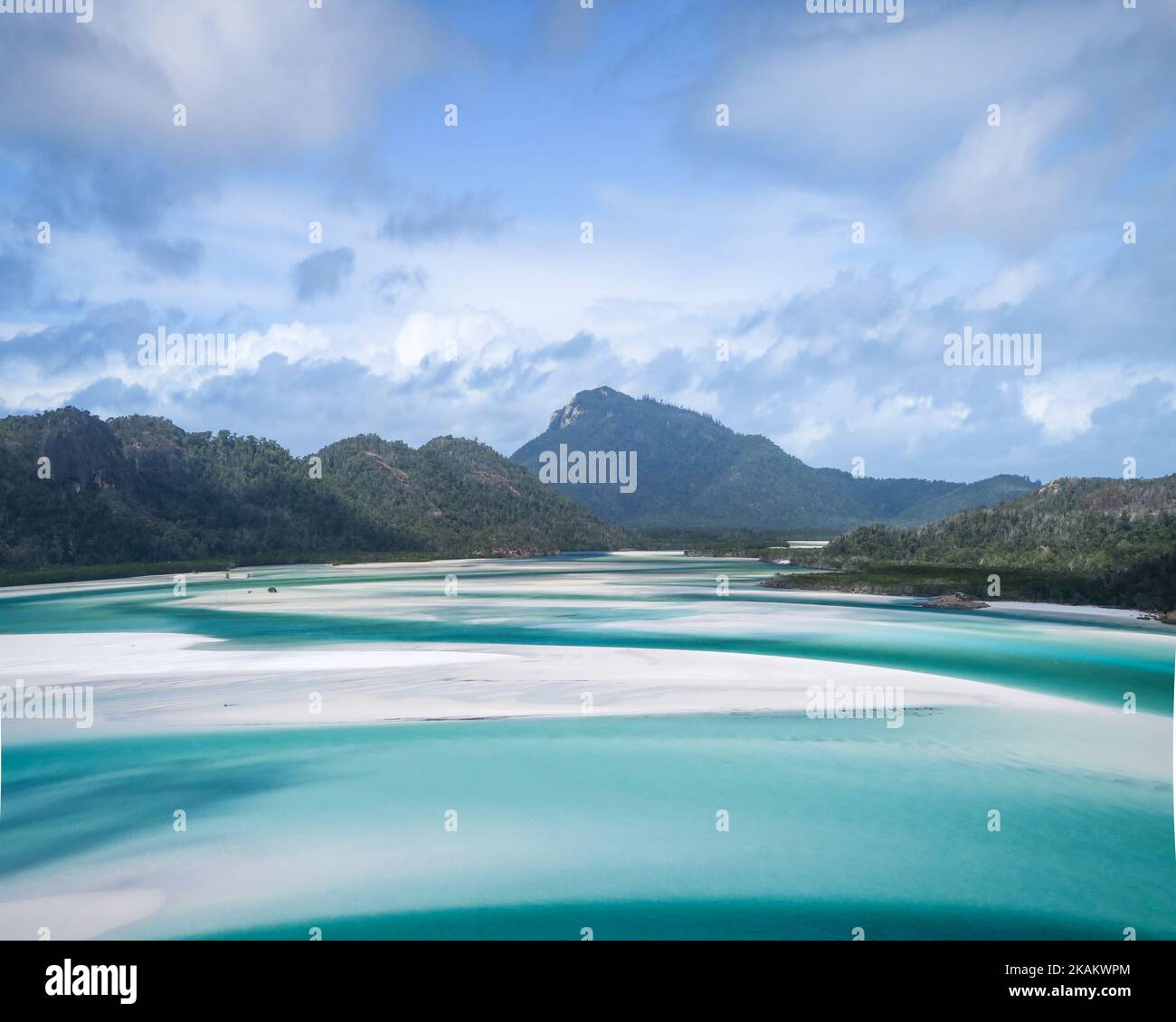 A mesmerizing aerial scenery of Whitehaven Beach in Whitsundays, Australia Stock Photo