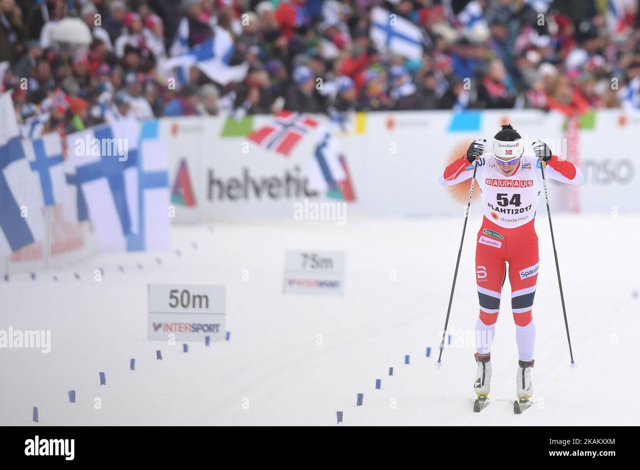Marit Bjoergen from Norway on her last 50 metres during Ladies cross-country 10.0km Individual Classic final, at FIS Nordic World Ski Championship 2017 in Lahti. On Tuesday, February 28, 2017, in Lahti, Finland. Photo by Artur Widak *** Please Use Credit from Credit Field ***  Stock Photo