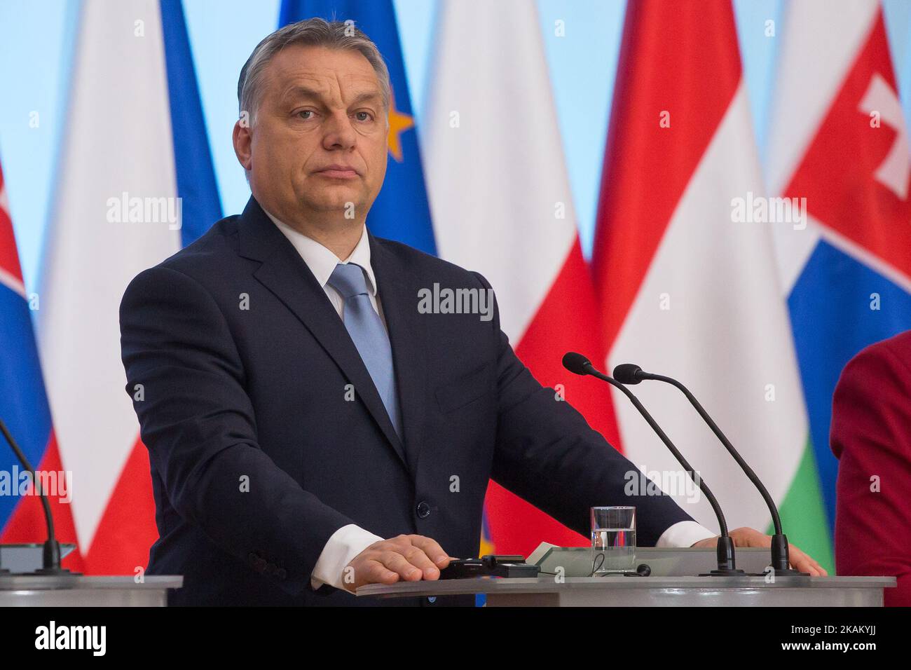 Hungary Prime Minister Viktor Orban during the Visegrad Group meeting in Warsaw, Poland on 2 March 2017 (Photo by Mateusz Wlodarczyk/NurPhoto) *** Please Use Credit from Credit Field *** Stock Photo