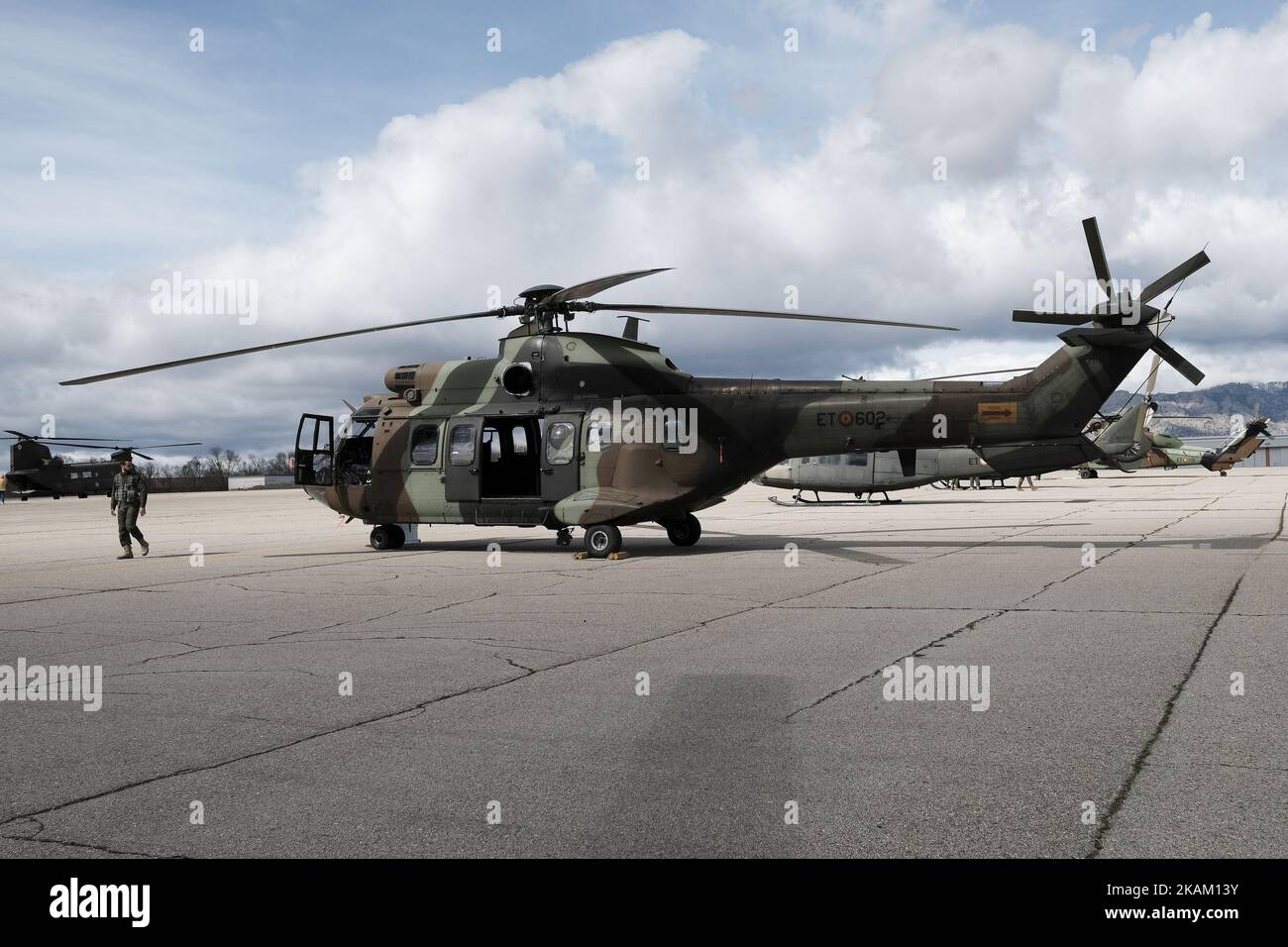 AS 532 Cougar is a medium-sized twin-engine multi-purpose helicopter manufactured by the Eurocopter Group in the FAMET Military Base on March 6, 2017 in Colmenar Viejo, Spain. (Photo by Oscar Gonzalez/NurPhoto) *** Please Use Credit from Credit Field *** Stock Photo