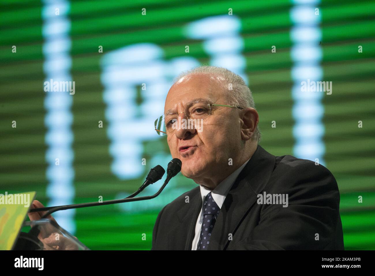 The President of the Campania Region Vincenzo De Luca speaks at Lingotto17 event to support Matteo Renzi. He has been Mayor of Salerno for more than 17 years and he is serving as President of the Campania region since 18 June 2015. (Photo by Mauro Ujetto/NurPhoto) *** Please Use Credit from Credit Field *** Stock Photo