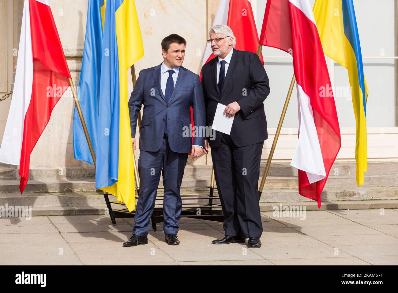 Minister of Foreign Affairs of Poland, Witold Waszczykowski (R) and Minister of Foreign Affairs of Ukraine, Pavlo Klimkin (L) in Warsaw, Poland on 15 March 2017 (Photo by Mateusz Wlodarczyk/NurPhoto) *** Please Use Credit from Credit Field *** Stock Photo