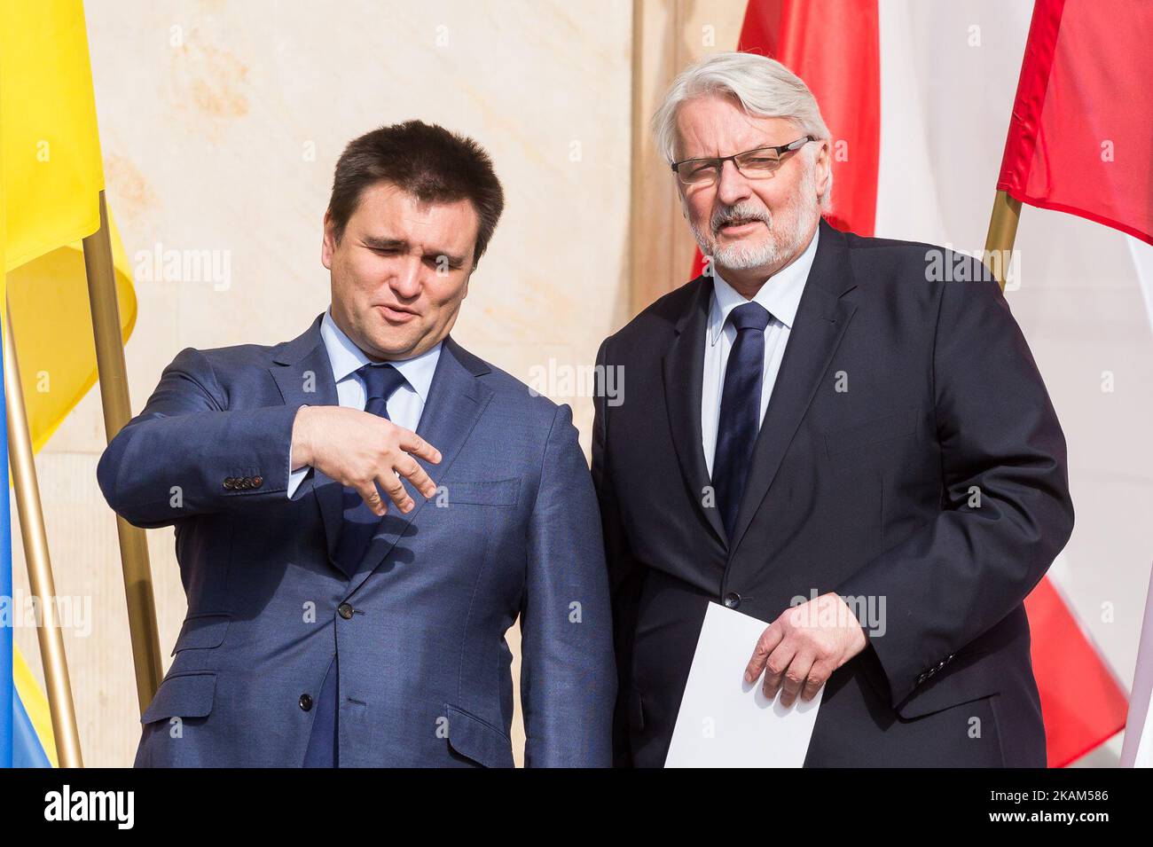Minister of Foreign Affairs of Poland, Witold Waszczykowski (R) and Minister of Foreign Affairs of Ukraine, Pavlo Klimkin (L) in Warsaw, Poland on 15 March 2017 (Photo by Mateusz Wlodarczyk/NurPhoto) *** Please Use Credit from Credit Field *** Stock Photo