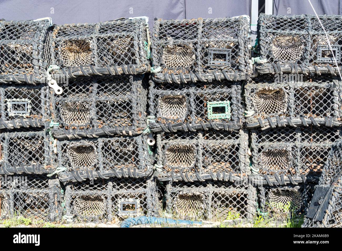 Crab pots stacked awaiting use, Aldeburgh, Suffolk 2022 Stock Photo