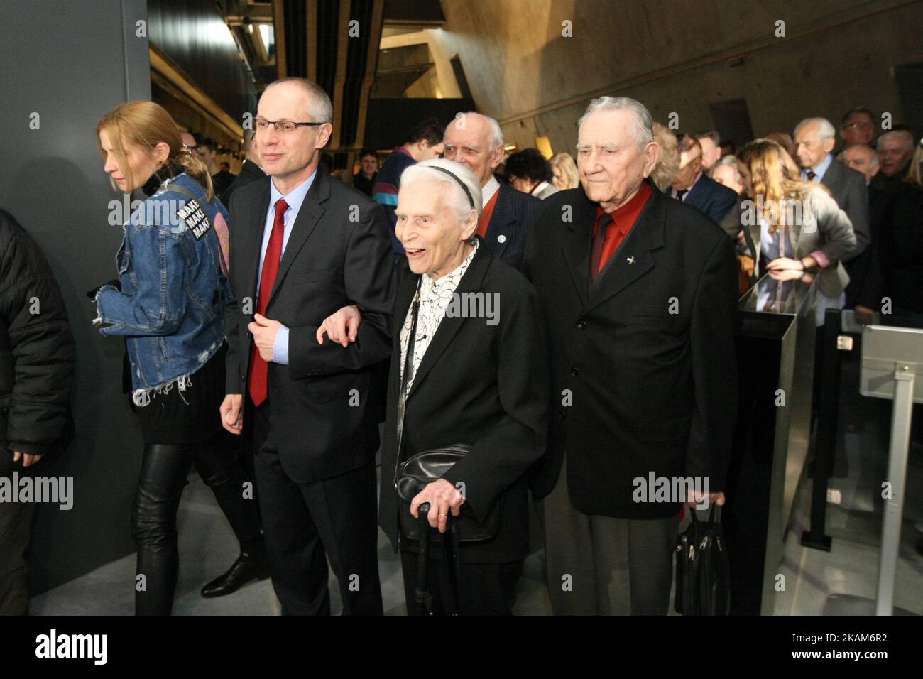 Pawel Machcewicz the Second World War Museum director and Joanna Muszkowska-Penson are seen on 23 March 2017 in Gdansk, Poland. World War II Museum, the biggest of its kind in Poland was oppened in Gdansk. Construction took 4.5 years and cost EUR 104 million. The museum has 2,500 exhibits as well as 250 multimedia stations, allowing visitors to browse through archives including photos, films and maps. (Photo by Michal Fludra/NurPhoto) *** Please Use Credit from Credit Field *** Stock Photo