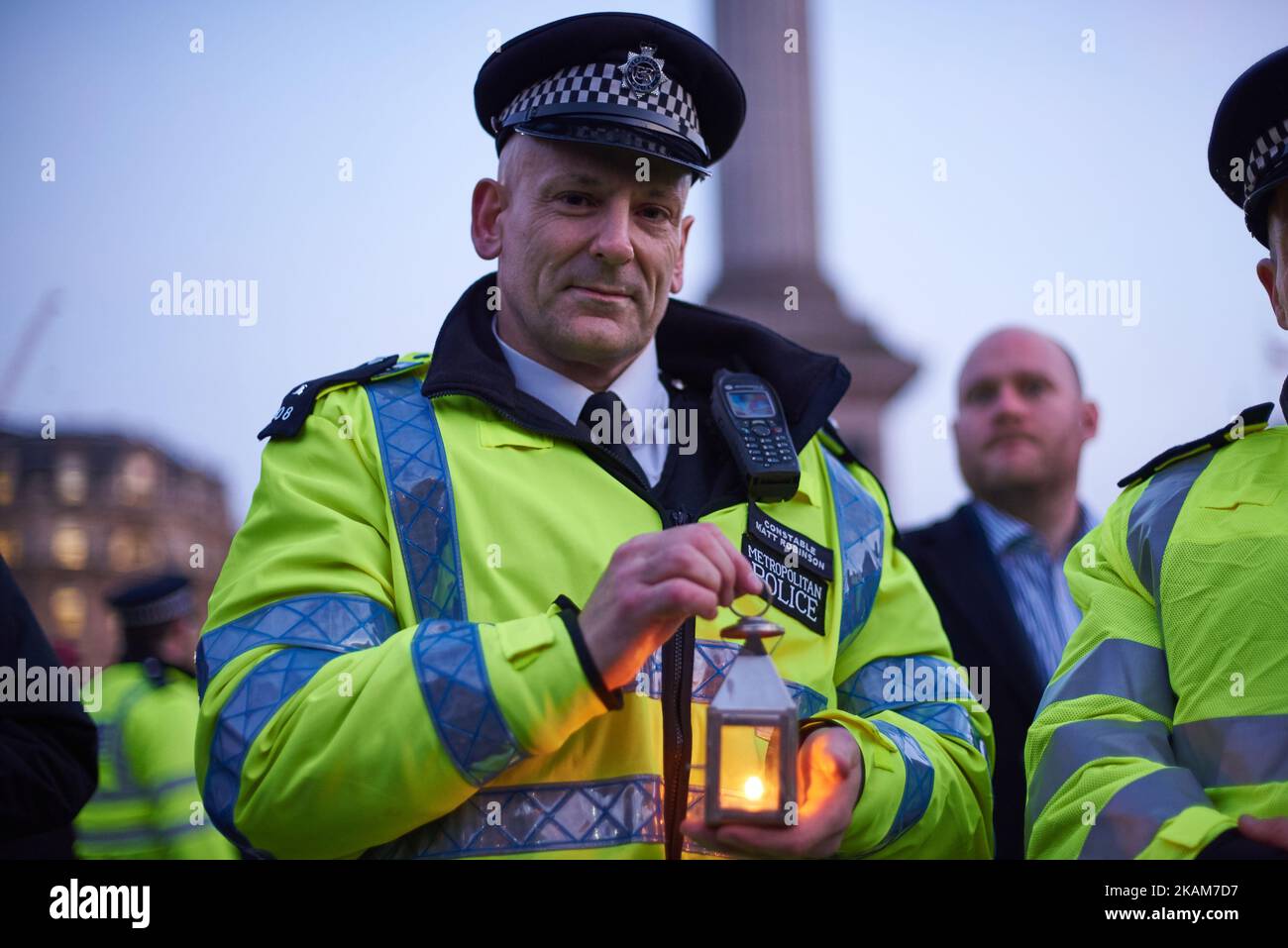 Vigil in Trafalgar Square in central London on March 23, 2017 in solidarity with the victims of the March 22 terror attack at the British parliament and on Westminster Bridge. Britain's parliament reopened on Thursday with a minute's silence in a gesture of defiance a day after an attacker sowed terror in the heart of Westminster, killing three people before being shot dead. Sombre-looking lawmakers in a packed House of Commons chamber bowed their heads and police officers also marked the silence standing outside the headquarters of London's Metropolitan Police nearby. (Photo by Karyn Louise/N Stock Photo