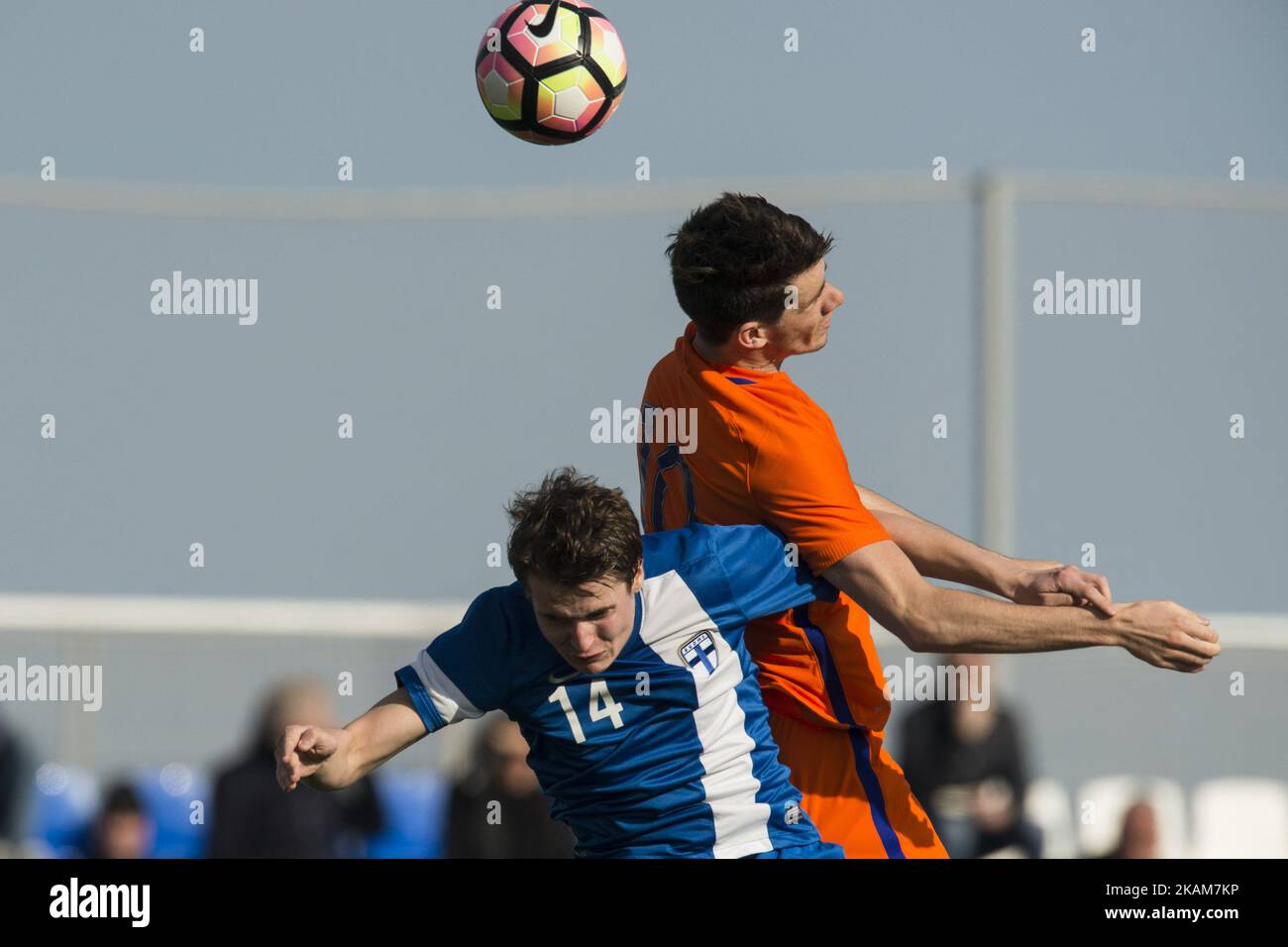 Lassi Jarvenpaa (Finland) Pelle Van Amersfoot (Netherlands) during the friendly match of national teams U21 of The Netherlands vs. Finland in Pinatar Arena, Murcia, SPAIN. March, 24rd 2017 . (Photo by Jose Breton/NurPhoto) *** Please Use Credit from Credit Field *** Stock Photo