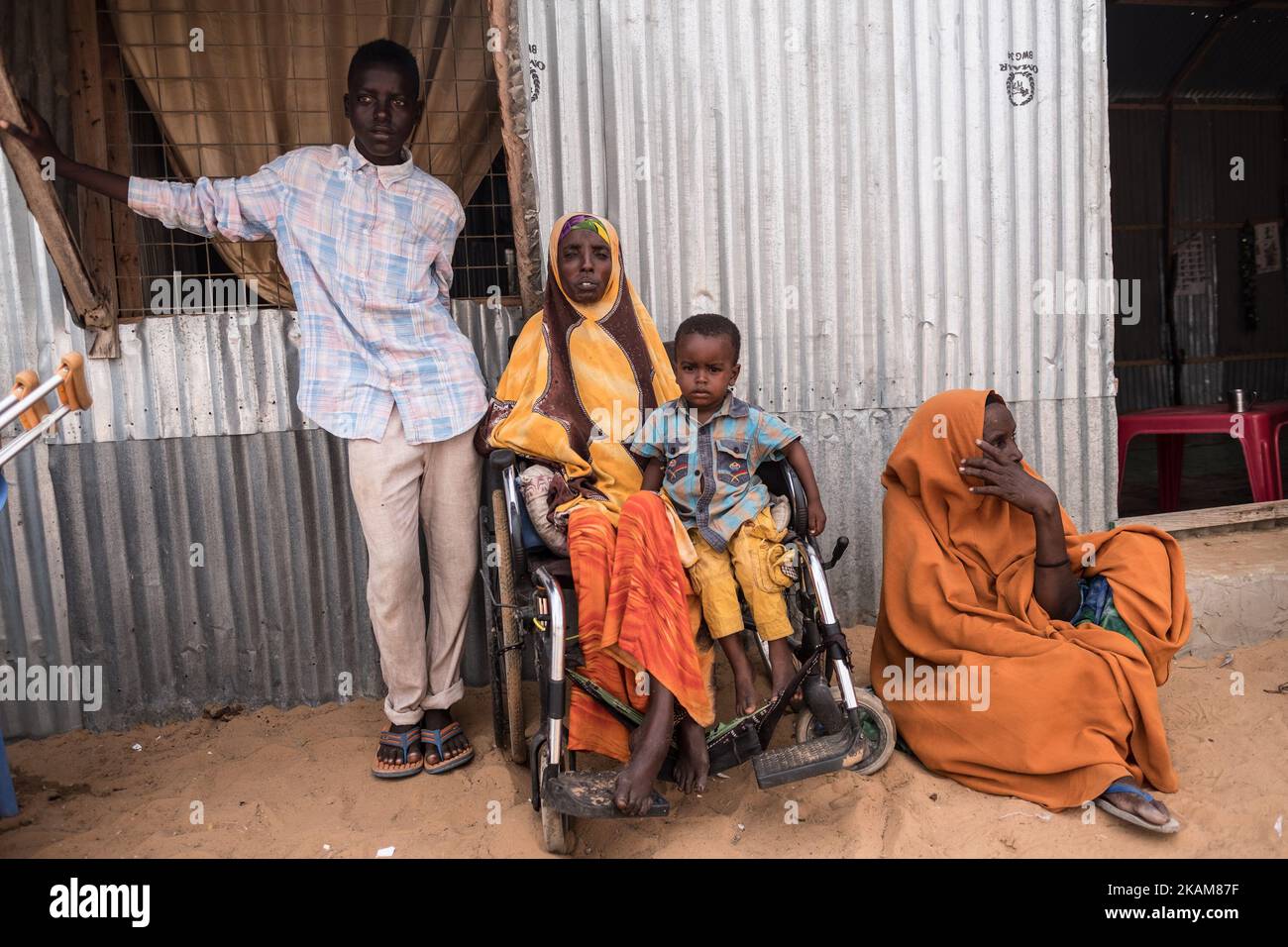 MOGADISHU, SOMALIA MARCH 25, 2017 Displaced family with handicap