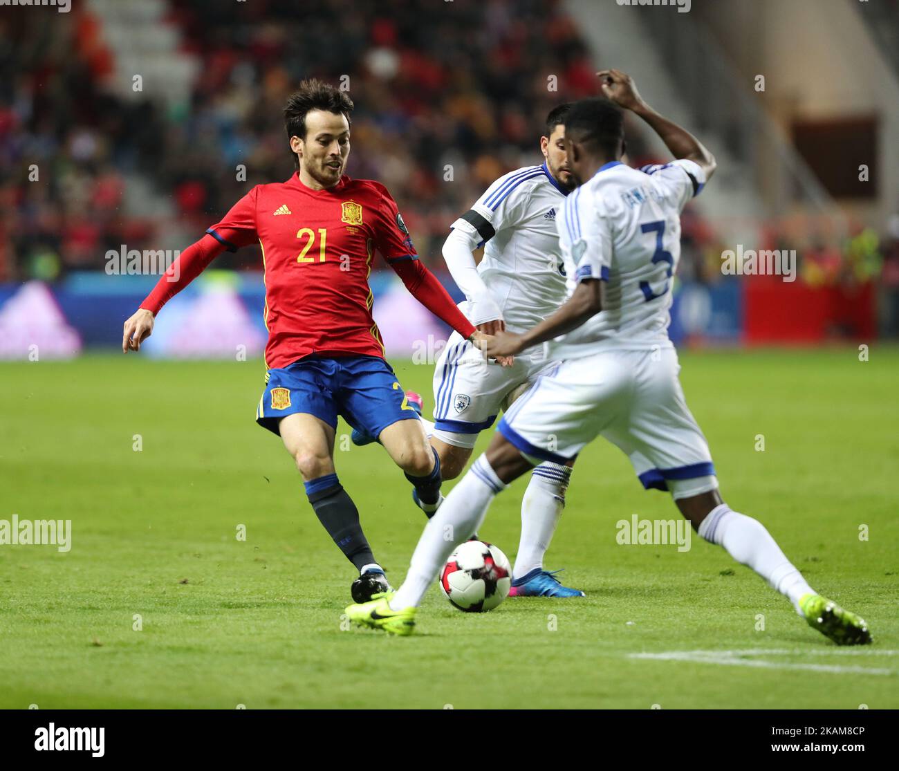 David Silva of Spain controls the ball during the FIFA 2018 World Cup Qualifier between Spain and Israel at Estadio El Molinon on March 24, 2017 in Gijon, Spain. (Photo by Ahmad Mora/NurPhoto) *** Please Use Credit from Credit Field *** Stock Photo
