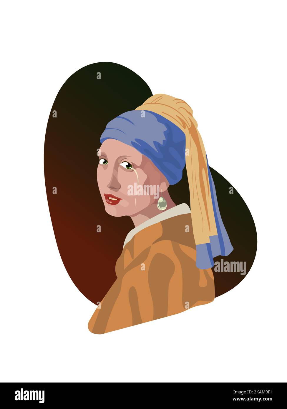 Copenhagen, Denmark - November 3, 2022. Girl With A Pearl Earring by Johannes Vermeer. Vector recreation Stock Vector