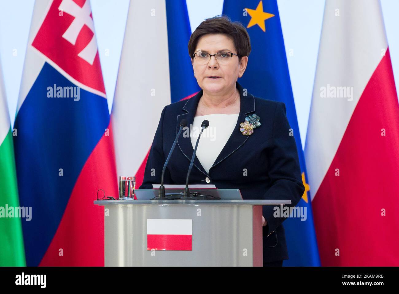 Poland Prime Minister Beata Szydlo during the Visegrad Group meeting in Warsaw, Poland on 28 March 2017 (Photo by Mateusz Wlodarczyk/NurPhoto) *** Please Use Credit from Credit Field *** Stock Photo
