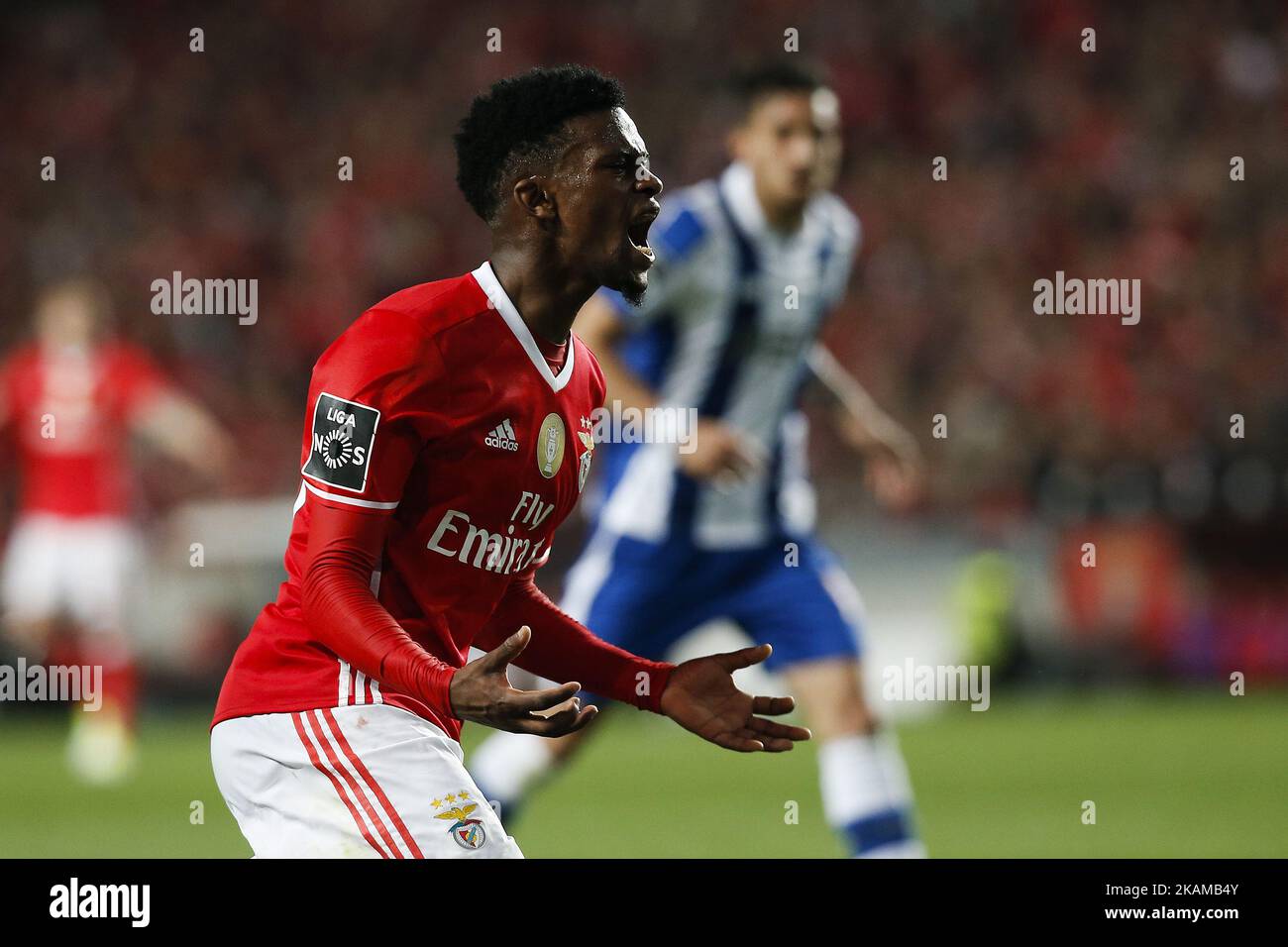 Benfica's defender Nelson Semedo reacts during Premier League 2016/17 match between SL Benfica vs FC Porto, in Lisbon, on April 1, 2017. (Photo by Carlos Palma/NurPhoto) *** Please Use Credit from Credit Field *** Stock Photo