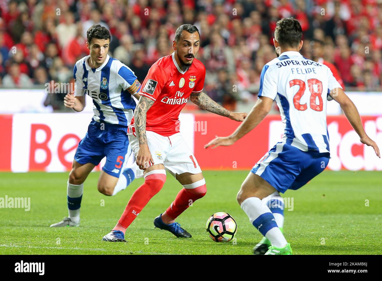 Benficas forward Kostas Mitroglou from Greece (C) during the Premier League 2016/17 match between SL Benfica v FC Porto, at Luz Stadium in Lisbon on April 1, 2017. (Photo by Bruno Barros / DPI / NurPhoto) *** Please Use Credit from Credit Field *** Stock Photo