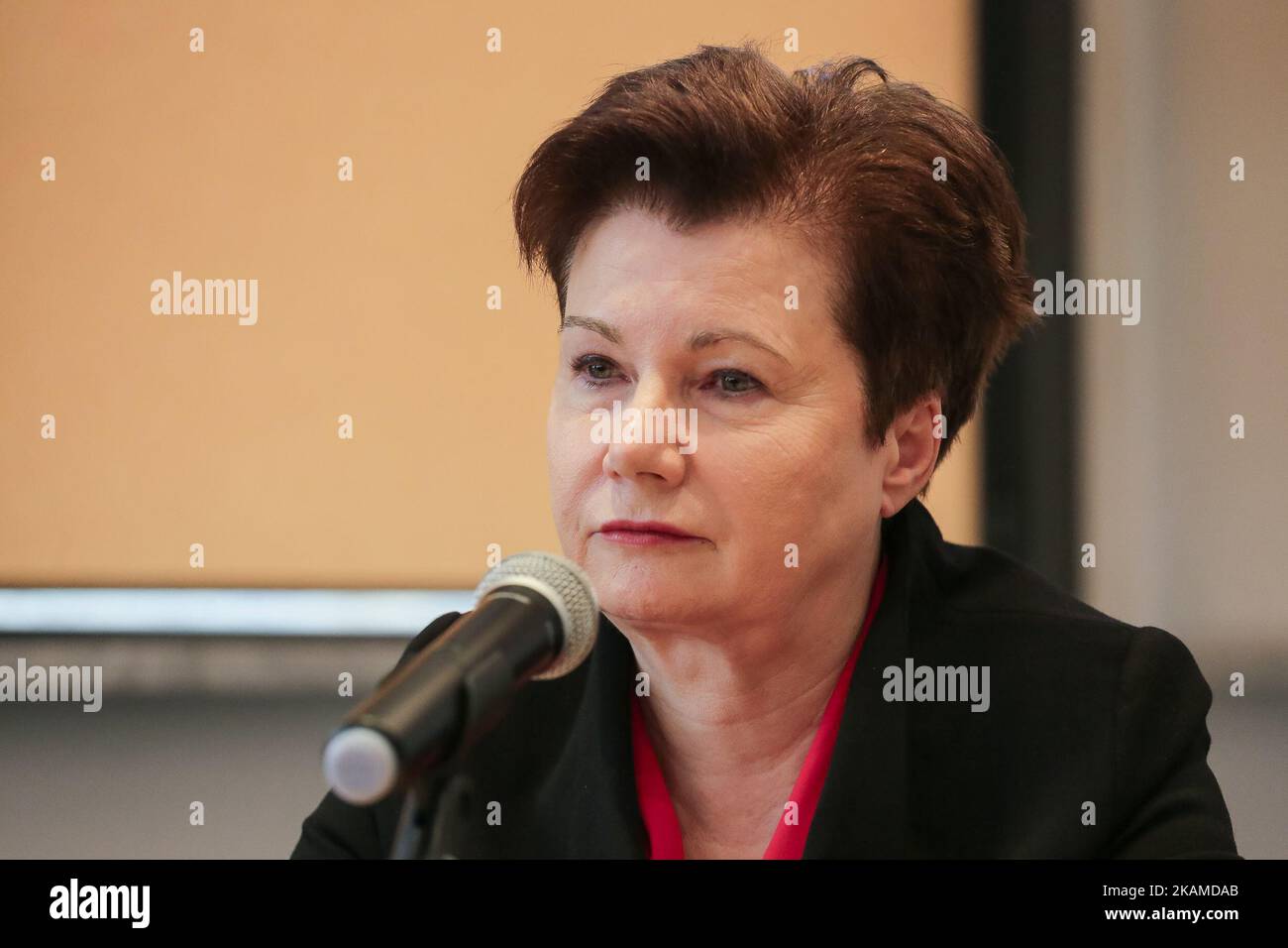Mayor of Warsaw, Hanna Gronkiewicz-Waltz during the press conference in Warsaw, Poland on 7 April 2017 (Photo by Mateusz Wlodarczyk/NurPhoto) *** Please Use Credit from Credit Field *** Stock Photo