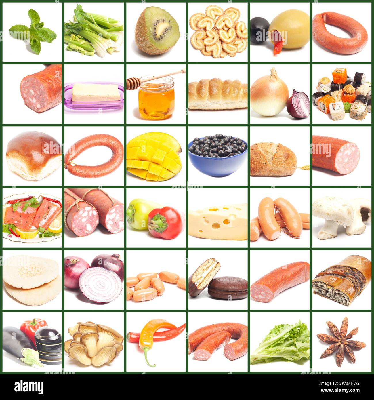 large group of food on white background Stock Photo - Alamy