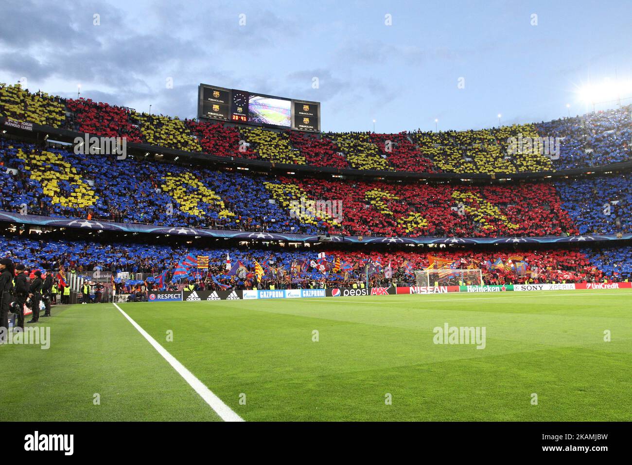 A general view of Camp Nou during the Uefa Champions League quarter ...