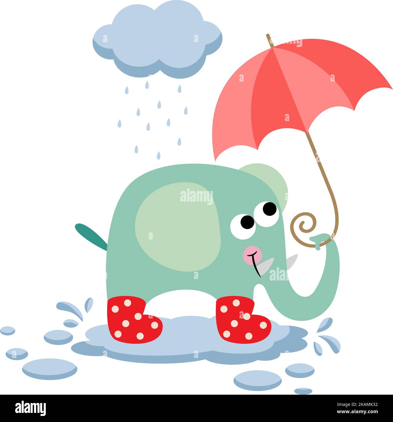 Funny elephant with umbrella under rain Stock Photo - Alamy