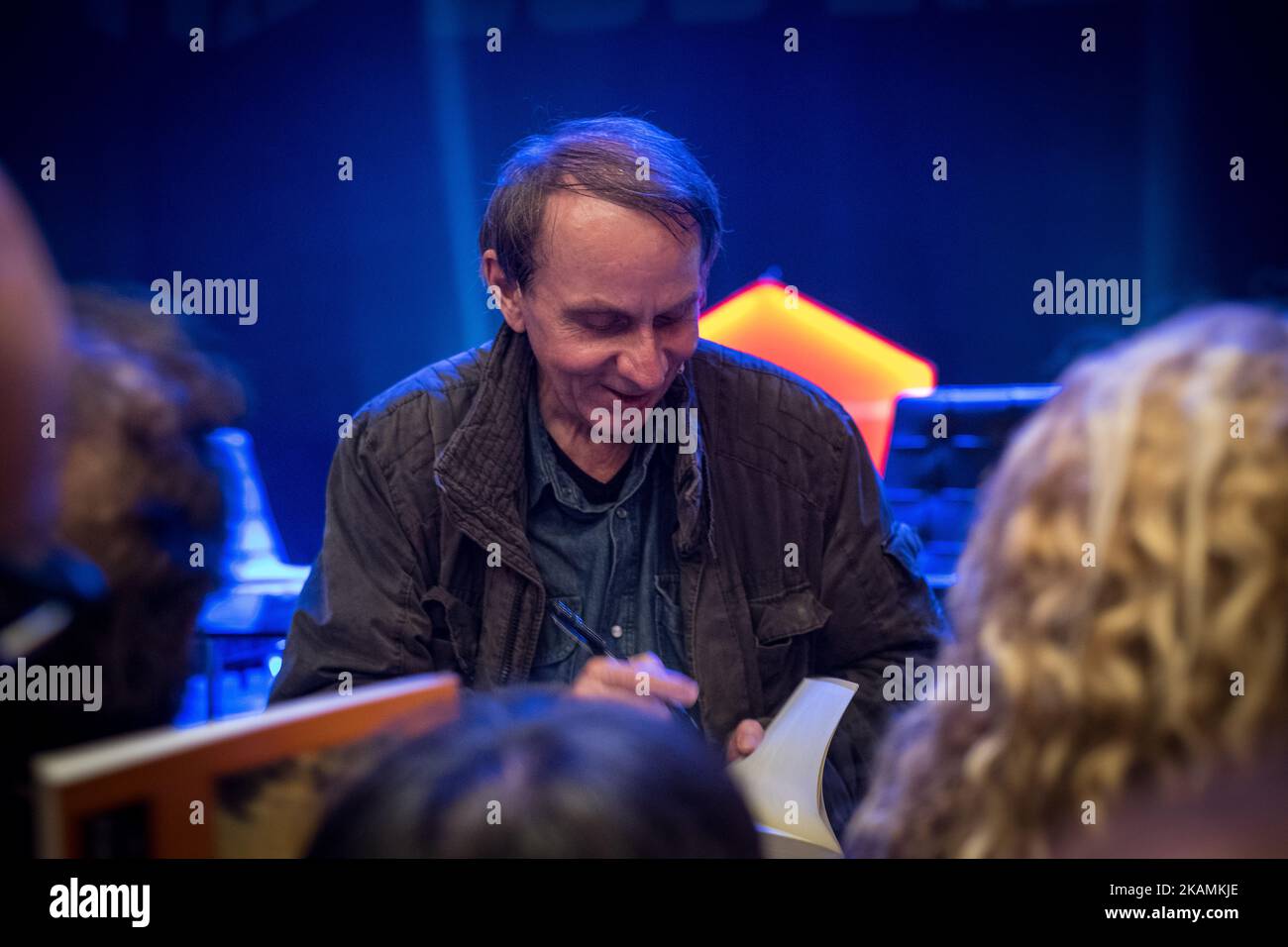 French writer, Michel Houellebecq talks about religion in his novels, at the Termica, in Malaga, on April 21, 2017 during the 'La Noche de los libros'. (Photo by Guillaume Pinon/NurPhoto) *** Please Use Credit from Credit Field *** Stock Photo