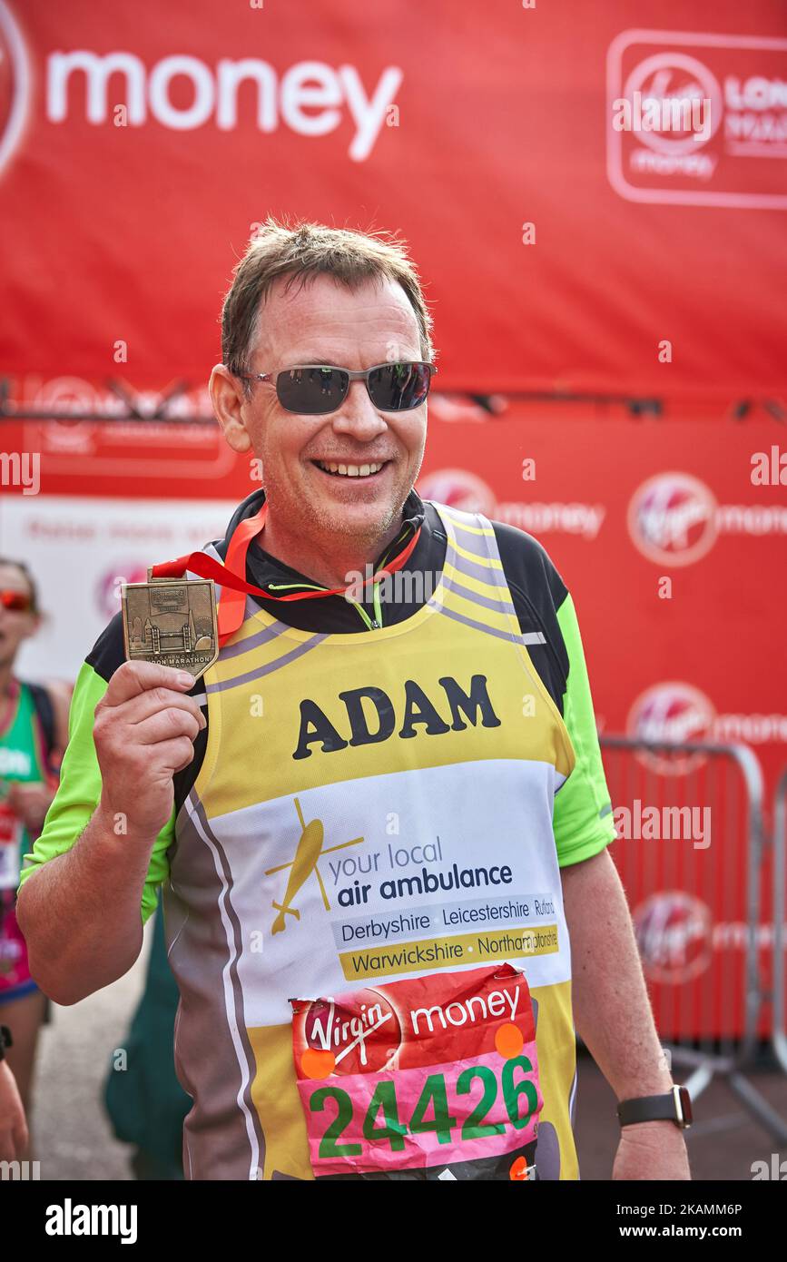 Adam Woodyatt poses for a photo ahead of participating in The Virgin London Marathon on April 23, 2017 in London, England. (Photo by Karyn Louise/NurPhoto) *** Please Use Credit from Credit Field *** Stock Photo